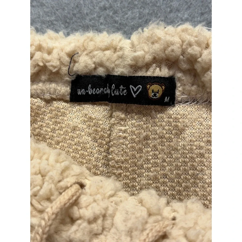 Un-bear-ably Cute Sherpa Lounge Shorts Beige Eat Me Baby Donut Pom Pom Medium